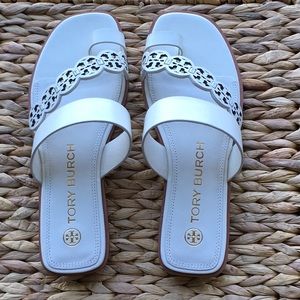 NEW Tory Burch Tiny Miller Toe Ring Leather Sandal Ivory White US 8.5 Authentic